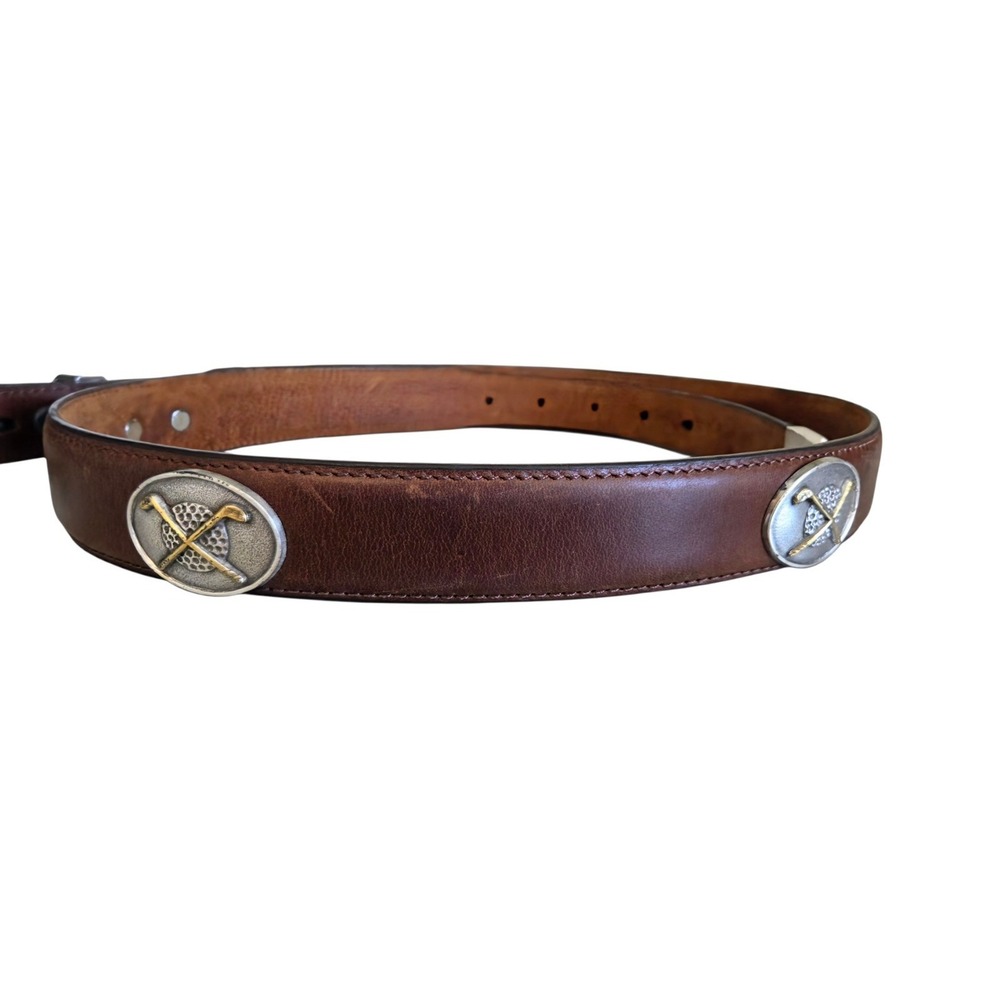 Vintage‎ 1996 Sentry Brown Leather Belt Silver Golf Ball Club Concho Men's 38